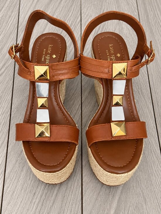 kate spade Shoes - Kate Spade Luxe Studded Leather Espadrille Wedges Brown 8.5 NWOB
